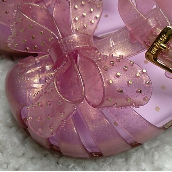 MINI MELISSA BOW Jelly Sandals Pink/ With Gold Dots Size 7 - Picture 10 of 14